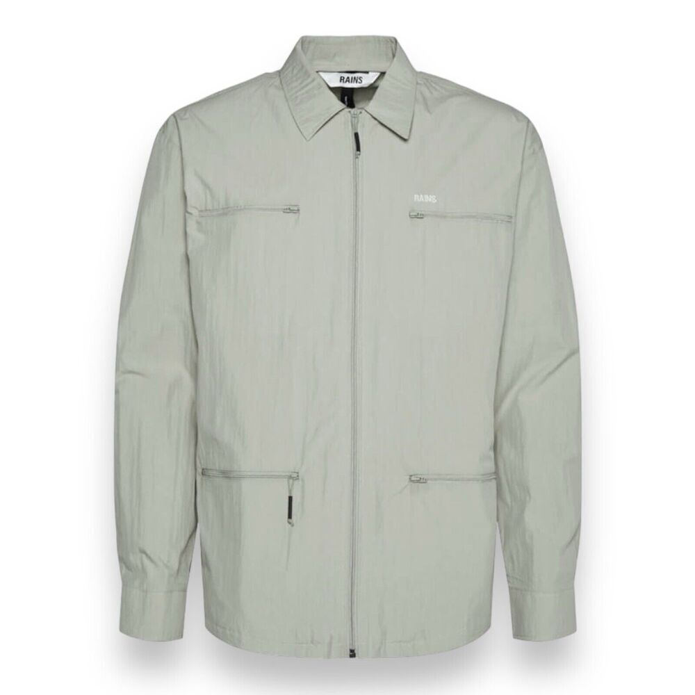 Rains Jacket WMNS XL Cement Full Zip Collar‎ 18690 Woven Athletic Shirt Pockets